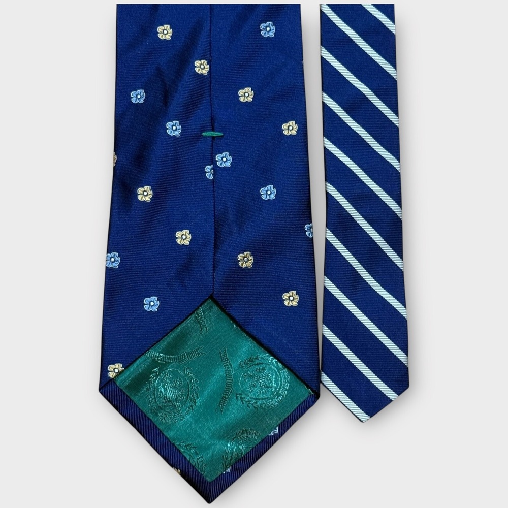 Tommy Hilfiger Mens Navy Blue Yellow Floral 100% Italian Silk Tie Made in USA - Picture 3 of 5